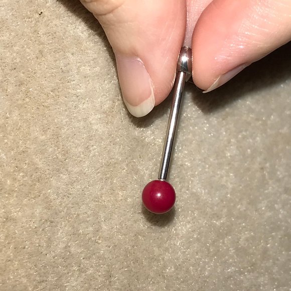14 Gauge Red and Silver Tongue Ring - Picture 3 of 4